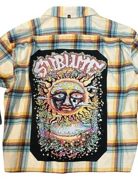 Sublime Sunface Graphic Tee Shirt Flannel Upcycled Top Festival Grunge